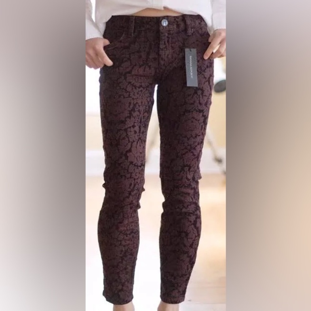 NWT🌹Banana Republic🌹X L'Wren Scott  | Floral Brocade Pants Velvet Burgundy Sz 28